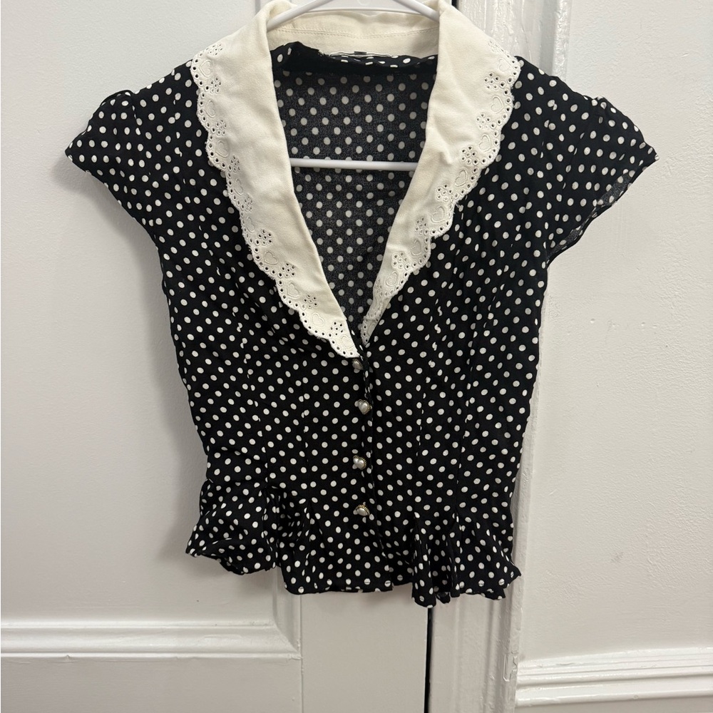 Reformation Black and White Polka Dot Blouse